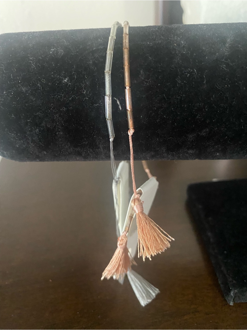Adjustable Tassel Bead Bracelet Set - Rose Gold and Silver